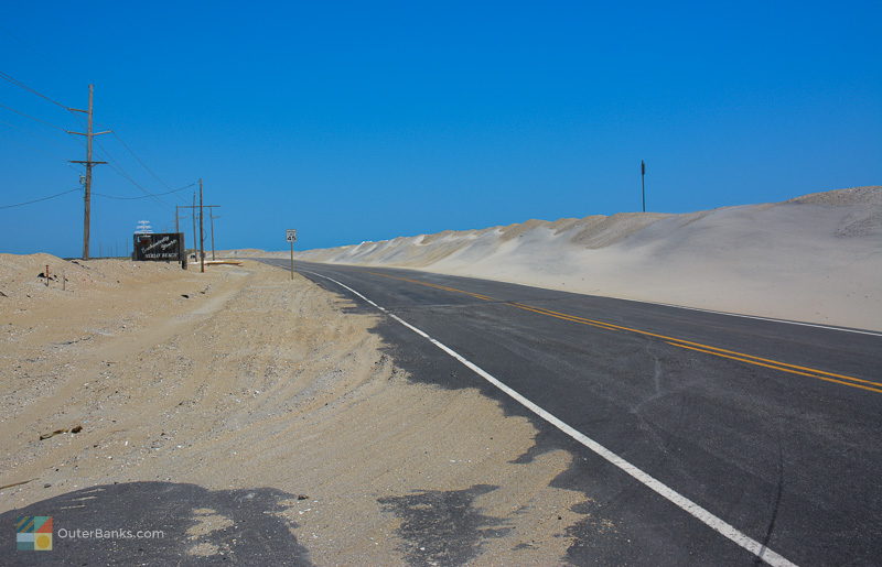 Man-made dunes protect NC 12 from the Atlantic Ocean